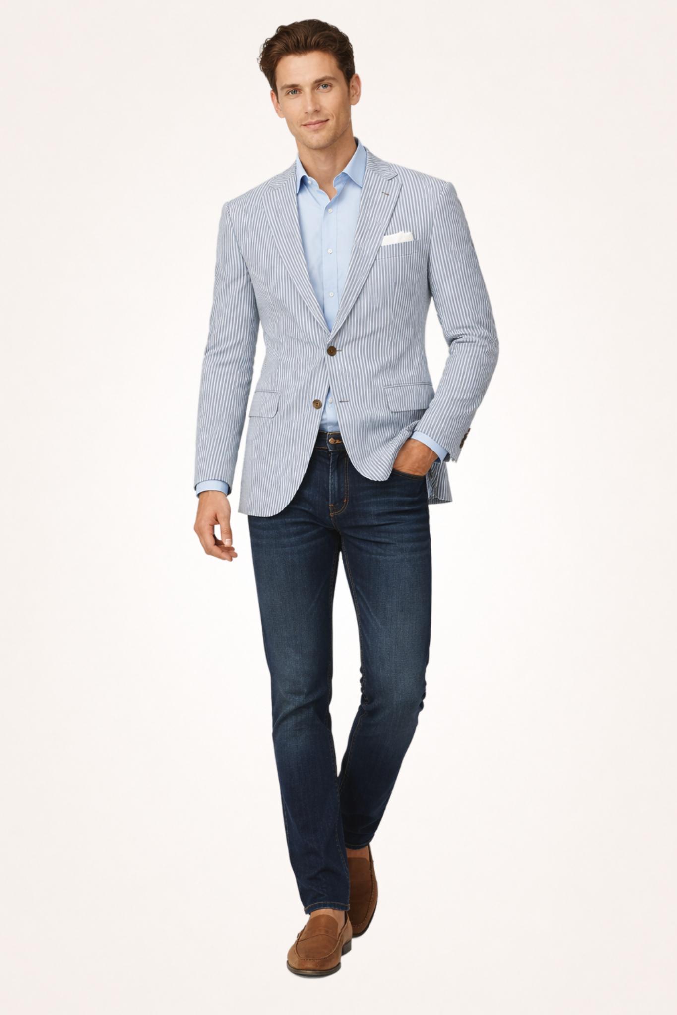 Seersucker Blue Grey